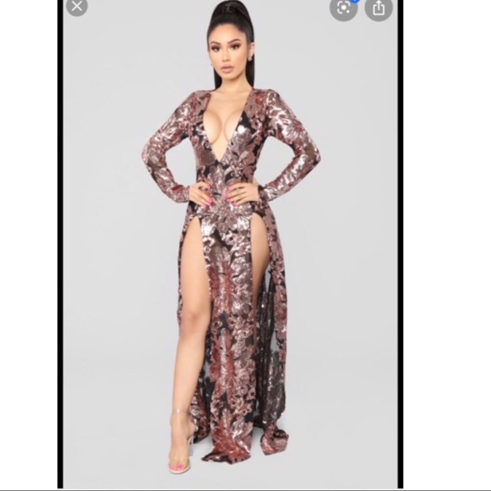 FN- Sparkle into the Night Maxi Dress (Rose Gold)